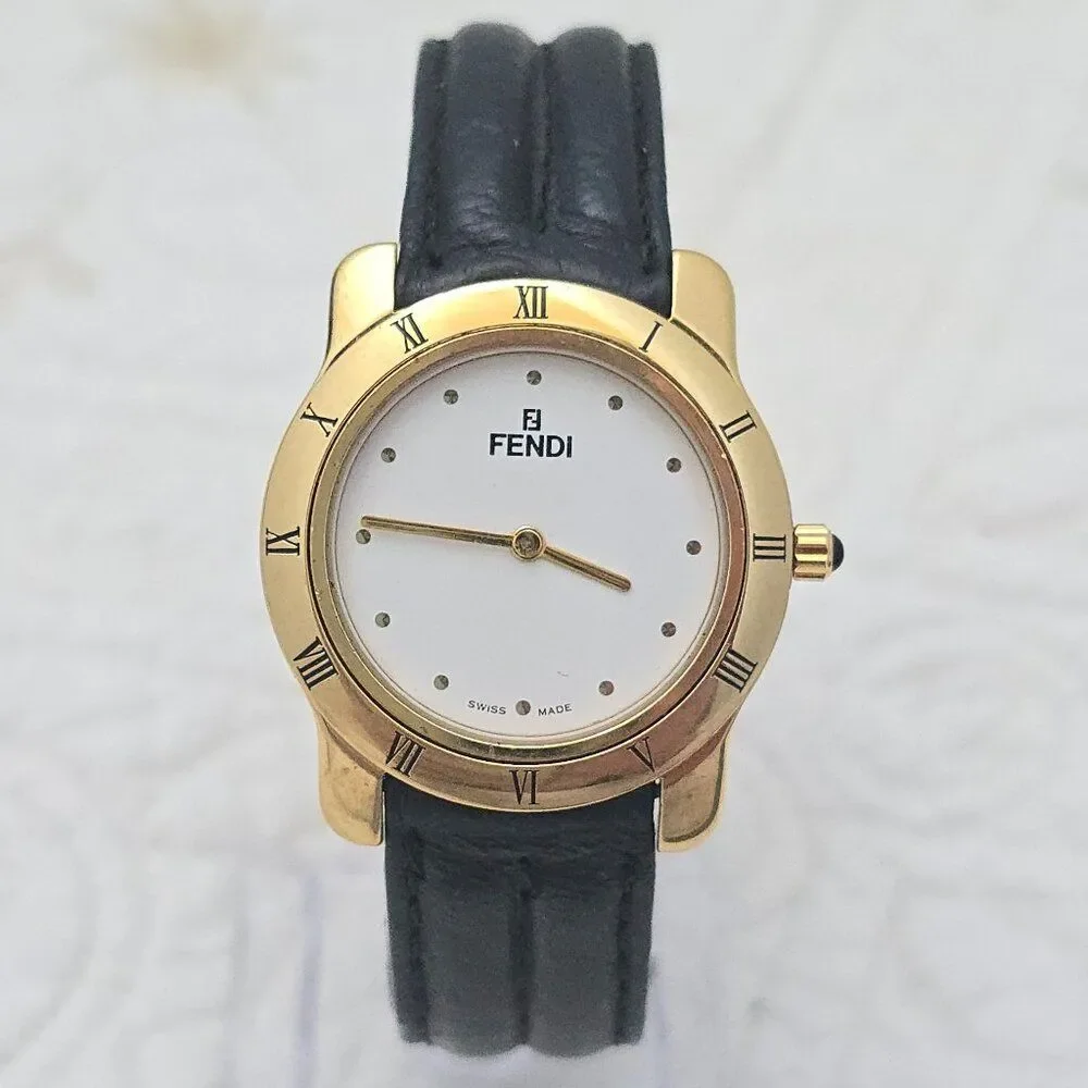 Vintage Fendi Orologi Watch 650 J Gold Plated White Dial Luxury Designer Swiss
